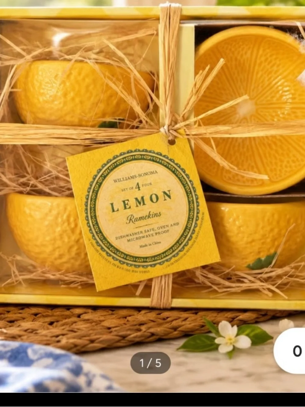 NWOT Williams Sonoma Lemon Ceramic Ramekin Set - Bright Yellow
